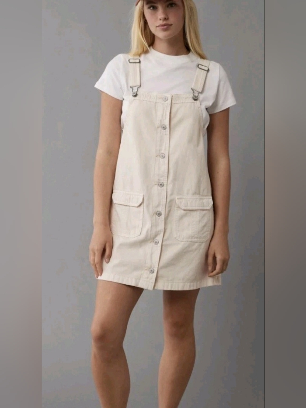 American Eagle Outfitters Cream Button-Front Pinafore NWT S ❤️